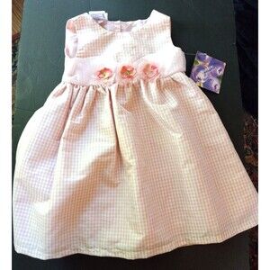 Blueberi Boulevard Pink Checked Party Dress with Flower Trim Size 2 NEW